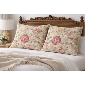 Vtg‎ 90s Cannon Floral Pillowcases Cotton Poly Blend Floral Standard Set of 2